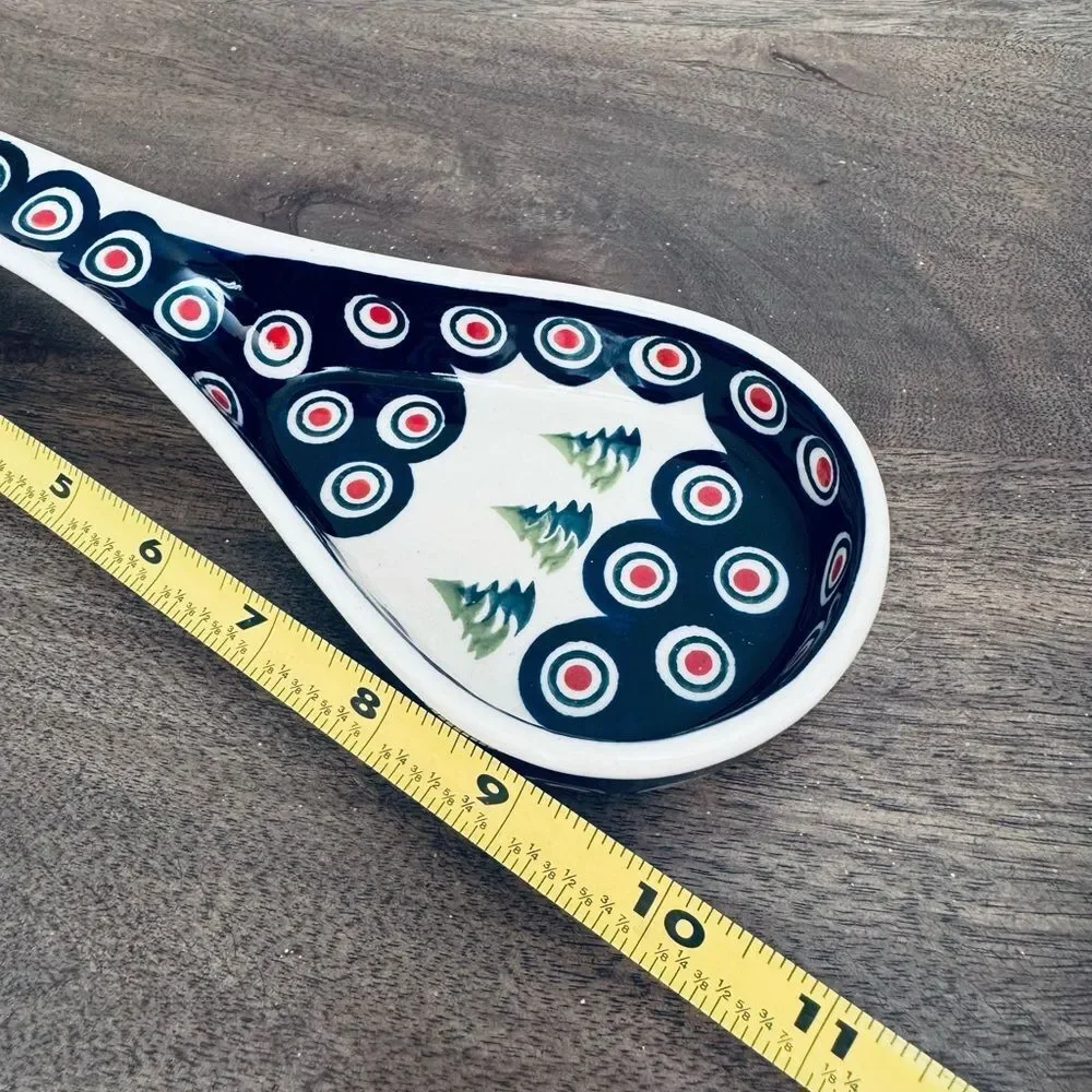 Polish Pottery Boleslawiec Christmas Peacock Circles Ceramic Spoon Rest